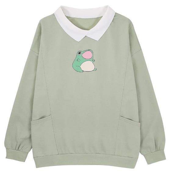 Tops - Green top with Frog Design and white collar